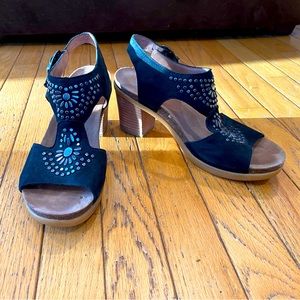 Dansko black suede studded open toe shoe